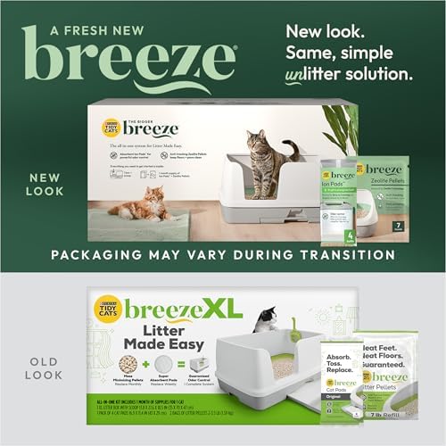 Purina Tidy Cats Breeze Litter Box System Kit with Pellet Cat Litter, XL Litter Box and Litter Box Pads