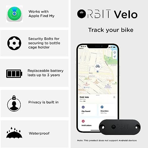 Orbit Velo - Advanced Bike Tracker with Apple Find My, Global GPS Location on iPhone, iPad, Mac & Apple Watch, Waterproof with 3 Year Battery Life, Secure Mount for Bottle Holder