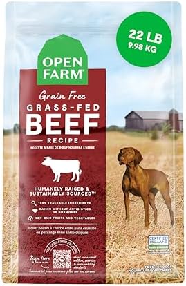 Open Farm Grain Free Dry Dog Food, Grass-Fed Beef Kibble, 22lb Bag