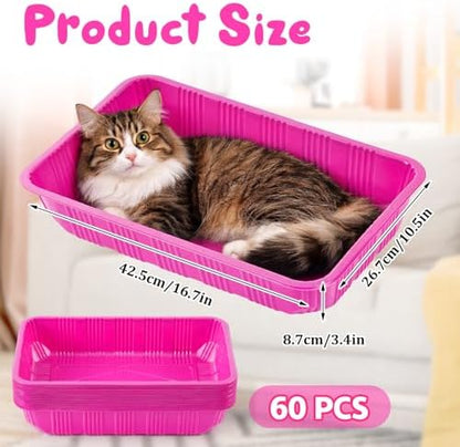 Tessco for You 60 Pack Disposable Litter Boxes for Cats,Rose Red