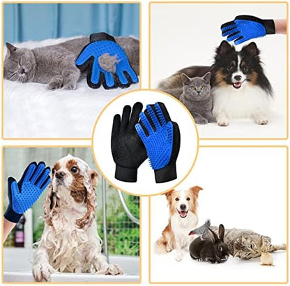 Cat Grooming Glove Brush, Pet Hair Remover Tool, 1 Pair Reusable Dog Hair Fur Remover for Carpet, Furniture, Couch, Clothes, Eco-Friendly and High efficiency (Blue)