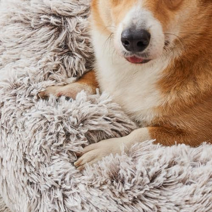Western Home Calming Donut Medium Dog Bed Washable Pet Bed,30" White Khaki