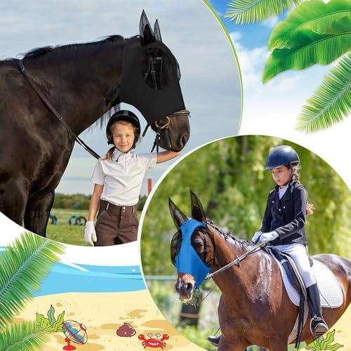 Weewooday 3 Pcs Horse Fly Mask with Ears, M, Black,Gray,Blue