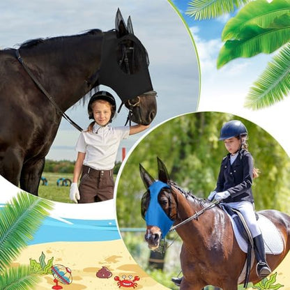 Weewooday 3 Pcs Horse Fly Mask with Ears, M, Black,Gray,Blue