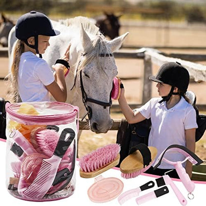 Cunhill 9 Pcs Horse Grooming Kit Tack Room Supplies, Cute, Pink