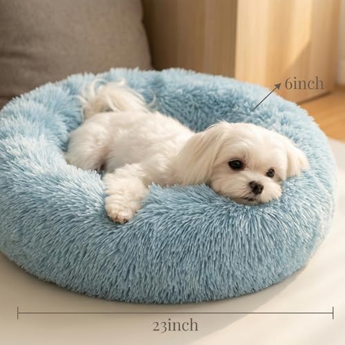nononfish Soft Round Dog Bed for Small Dogs,Calming Plush Pet Bed