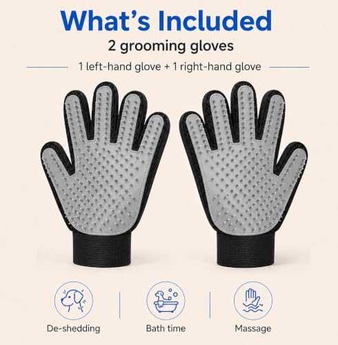 NVNAN Pet Hair Removal Glove for Dogs & Cats, 2-Pack Gray