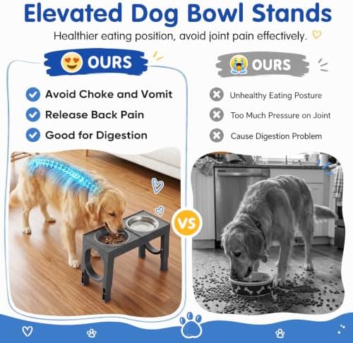 XIAZ Elevated Dog Bowls Large Breed Raised Dogs Bowl Stand Large/Medium Sized Dog Slow Feeder Dogs Bowls Food Water Stands 5 Heights Adjustable 9/11/12/14in Pet Feeder Dish Station