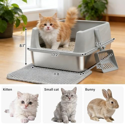 Stainless Steel Litter Box with Lid,Kitten Litter Box for Small Cats