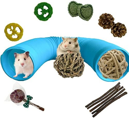 Plastic Hamster Fun Tunnels,Ferrets Foldable Exercising Training Tunnels Hamsters Hideout Tube 15 Pcs Small Animal Chew Toys for Guinea Pigs, Chinchillas, Rats, Gerbils (Blue)
