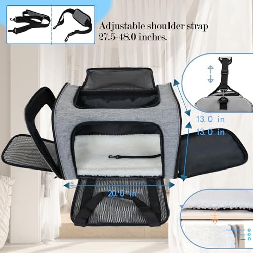 Top tasta Dog Cat Carrier Pet Carriers for Large Cats Small Dogs Carrier Soft Sided Puppy up to 25Lbs Dog Carrier Portable Foldable Dog Cat Travel Carrier (Large-Grey& Black -20 * 13 * 13)
