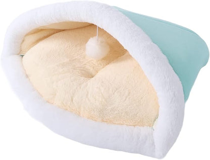 Cat Sleeping Bag Semi Closed Plush Soft, Mint Green, 15.7x20.5 Inch - Washable, Multifunctional Pet Bed, Ideal for Indoor Cats and Puppies (Cat Litter-Mint Green)