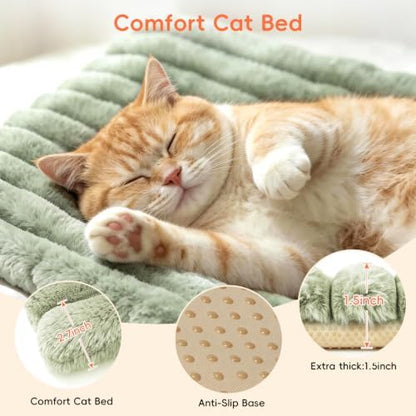 Cat Bed Mat for Indoor Cats, Self Warming Plush Cat Bed, 23.6"x15.7" Green