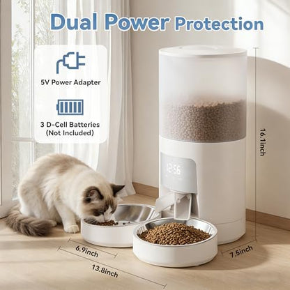 DUMOS 6L Automatic Cat Feeder for 2 Cats, Timed Pet Food Dispenser, Ivory