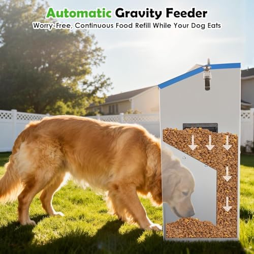 Galvanized Automatic Dog Feeder,Automatic Gravity-Fed Dog Feeder for Indoor & Outdoor Use,25LBS Capacity Food Dispenser for Small, Medium, and Large Breeds