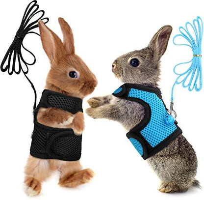 Satinior 2 Sets Guinea Pig Harness and Leash Kit, Blue, Black, M