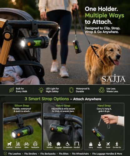 Smart Poop Bag Holder With LED Light - No Batteries Needed - USB-C Rechargeable Special Retracting Function Compact Durable Lightweight Perfect Pet Gift with poop bag opener