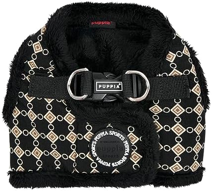Puppia Jace Vest Dog Harness Step-in Warm Winter Diamond Pattern for Small and Medium Dog, Black, Medium