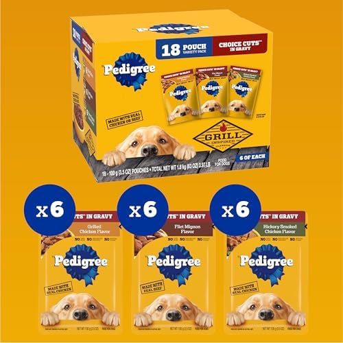 Pedigree Choice Cuts Wet Dog Food Pouch, Grill Inspired, 3.5 oz, 18 Count