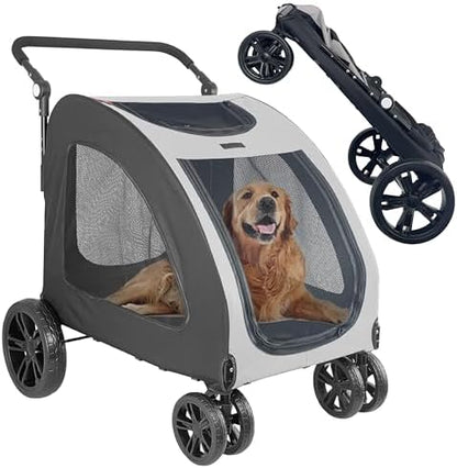 Foldable Pet Jogger Stroller for Large Dogs up to 110 lbs, Universal Wheel Dog Stroller for Single or Multiple Medium and Large Dogs (Grey)
