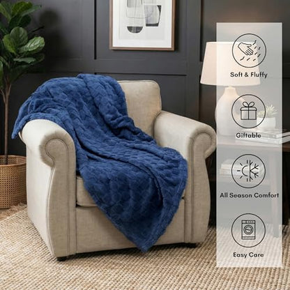 Americanflat 50x60 Jacquard Fleece Throw Blanket - Soft and Breathable Throw Blanket for Couch, Bed, Chair - Fleece Blankets Perfect for Home, Bedroom, or Outdoor Use - Checkered Design in Dark Blue