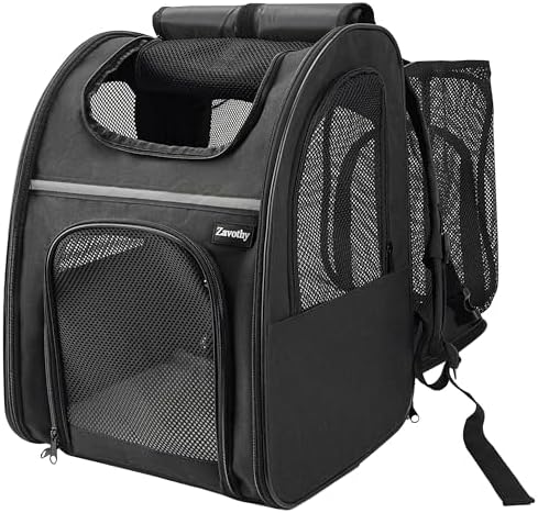 Zavothy Cat Backpack Carrier – Expandable Airline Approved Pet Travel Bag for Cats & Small Dogs, Breathable Mesh Pet Carrier Backpack with Padded Base (Black)