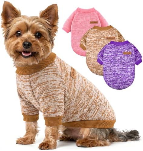 3 Pack Dog Sweaters for Small Dogs Girl Boy Winter Fleece Clothes Warm Soft Dog Sweatshirt Outfit for Dogs Cats Pet Apparel