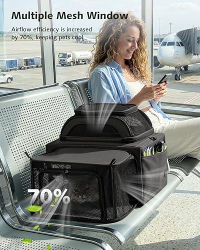 Pecute Top Expandable Airline Approved Pet Carrier for Cats, Dark Gray