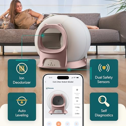 Petcove PurrTek Automatic Litter Box Self Cleaning 5GHz Wi-Fi, Odor Control
