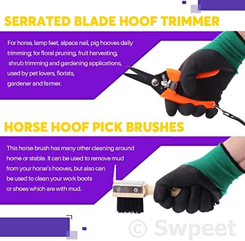 Swpeet 8Pcs Professional Farrier Tools Value Kit with Roll Pack, Horses Hoof Trimmers Shears Tools, Hoof Cutter, Farrier Rasp File and Rubber Handle, Hoof Nipper, Horseshoe Brush, Hoof Knife
