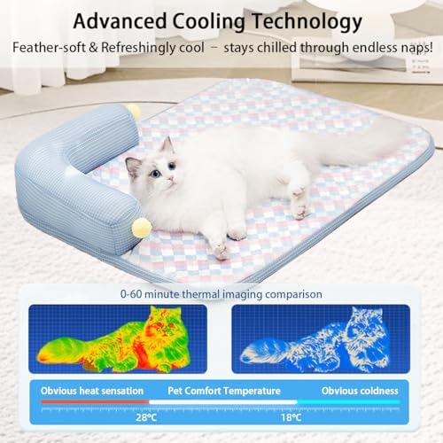 All-Season Ice Fabric Cat Bed with Cushioned Pillow Washable Mat for Pets
