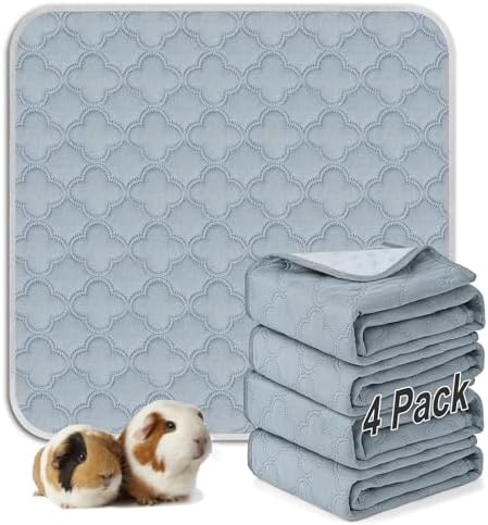 FunFurry Washable Guinea Pig Cage Liner - 4 Pack Reusable Washable Pee Pads，Waterproof Guinea Pig Bedding for Small Animal - Rabbit Bunny Hamster Puppy (Light Grey, 12" X 12" - 4 Pack)