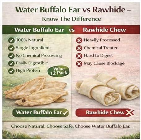 Pure Natural Grass Fed Water Buffalo Ear - 12 piece Value Pack Tough Dog Chew and Treat for Aggressive Chewers and Puppies