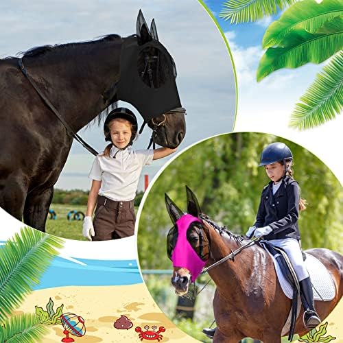 Frienda 4 Pcs Horse Fly Mask with Ear, Medium, Purple, Blue, Pink, Black