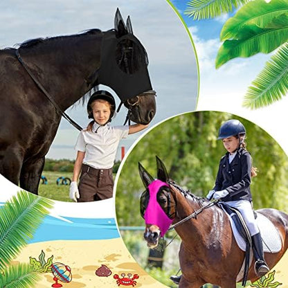 Frienda 4 Pcs Horse Fly Mask with Ear, Medium, Purple, Blue, Pink, Black
