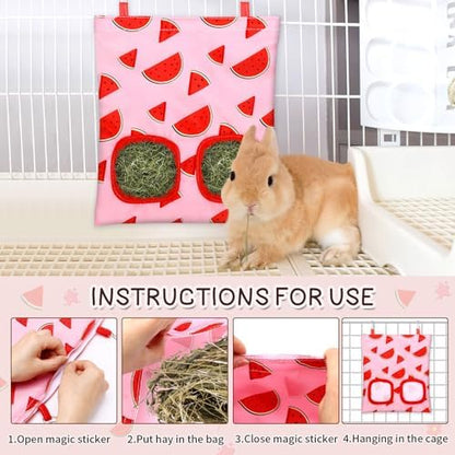 UPINS 3Pack Guinea Pig Hay Feeder Bag,Bunny Rabbit Cage Bag Hanging Holder