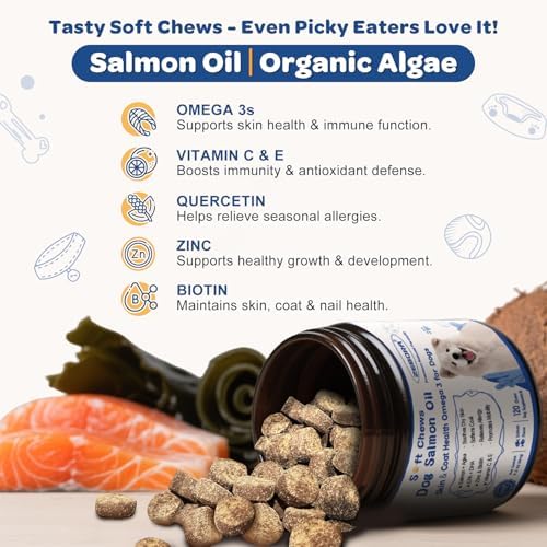 ZEBORA Salmon Oil for Dogs Skin and Coat - Omega 3 6 9 Fish Oil Soft Chews for Dogs Itchy Skin Relief - Dog Fish Oil Supplements EPA DHA Rich with Vitamins C & E - Allergy Relief & Shedding, 110 Ct