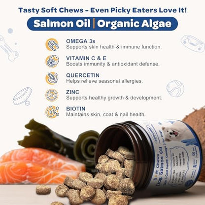 ZEBORA Salmon Oil for Dogs Skin and Coat - Omega 3 6 9 Fish Oil Soft Chews for Dogs Itchy Skin Relief - Dog Fish Oil Supplements EPA DHA Rich with Vitamins C & E - Allergy Relief & Shedding, 110 Ct