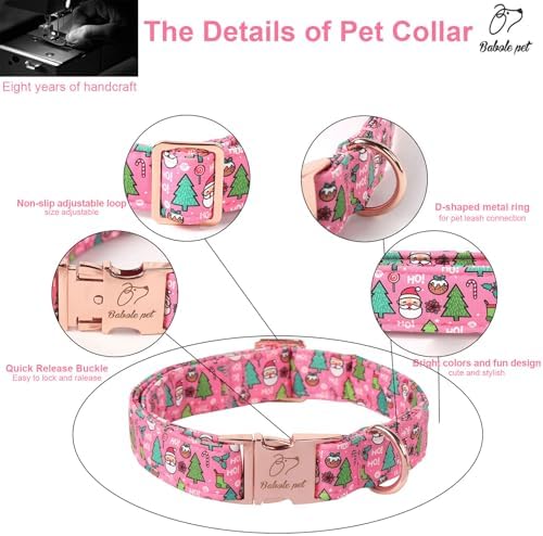 Christmas Dog Collar for Large Dogs - Design Cute Winter Holiday Collars Adjustable Santa Claus Pet Metal Buckle Collar for Puppy Girl Boy Female Dogs L