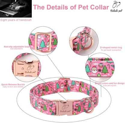 Christmas Dog Collar for Small Dogs - Design Cute Winter Holiday Collars Adjustable Santa Claus Pet Metal Buckle Collar for Puppy Girl Boy Female Dogs XS
