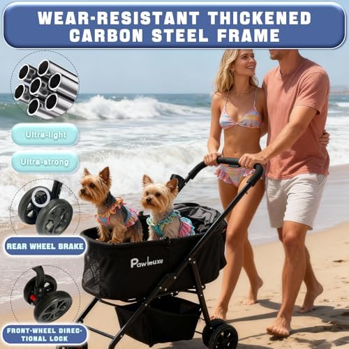 4 Wheels Pet Stroller 4 in 1 Pet Stroller with Detachable Carrier for Small & Medium Dogs Cats up to 55 lbs Easy-Folding Travel Dog Wagon with Car Seat Breathable Mesh,White Cartoon