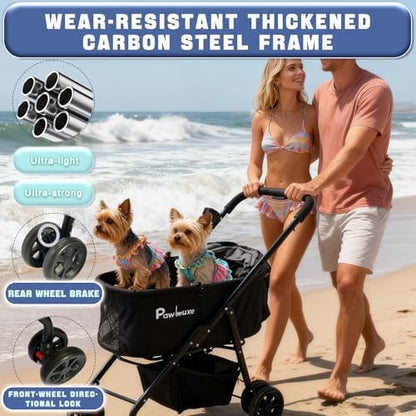 4 Wheels Pet Stroller 4 in 1 Pet Stroller with Detachable Carrier for Small & Medium Dogs Cats up to 55 lbs Easy-Folding Travel Dog Wagon with Car Seat Breathable Mesh,White Cartoon
