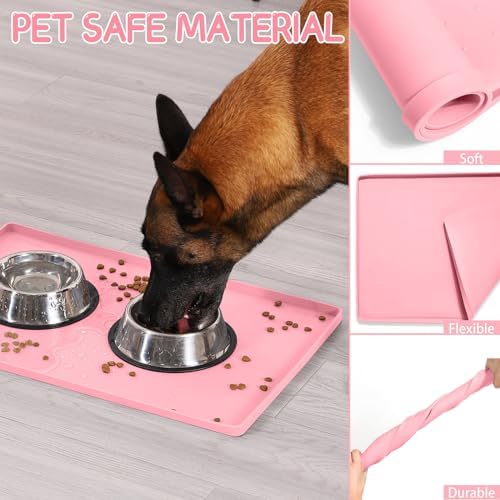 MateeyLife Silicone Cat & Dog Food Mat for Floors Waterproof, Anti-Slip Dog Bowl Mats for Food and Water, Pet Feeding Mats with Lip to Prevent Spills, Pet Placemat for Messy Drinkers to Protect Floors