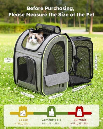 pecute Cat Backpack Expandable, Cat Carrier Backpack Breathable, Large