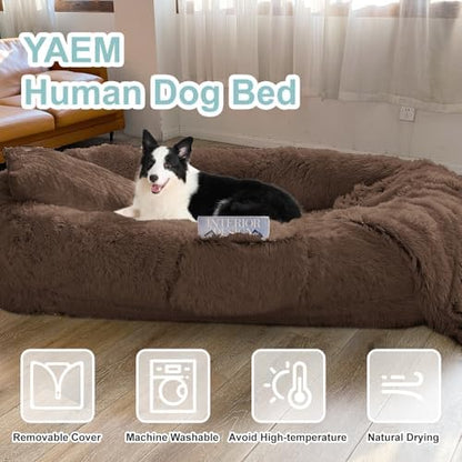 YAEM Human Dog Bed for Adult, 71"x45"x12" Calming Giant Pet Bed, Coffee