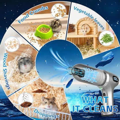 Guinea Pig Poop Spot Vacuum – Mini Cordless Assistant with LED Display, 2 Modes (4500/7500Pa), for Daily Cage Cleanup of Guinea Pig, Rabbit, Small Pets