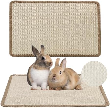 Sisal Scratcher Mat for Rabbit,15.74 x 11.81 Inch Bunny Scratch Mat for Grinding Claw Resting Playing Chew Natural Sisal Rabbit Foot Mat for Ferret, Guinea Pigs, Hedgehog, Chinchillas