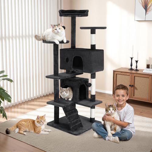 FDW | 54" Cat Tree Tower | Grey | Multi-Level Indoor Activity Center