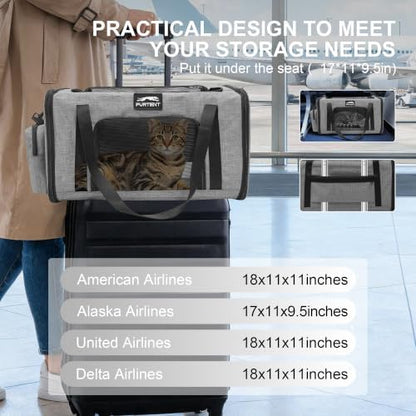 Soft-Sided Cat Carrier with Foldable Litter Box for Air Travel, Gray