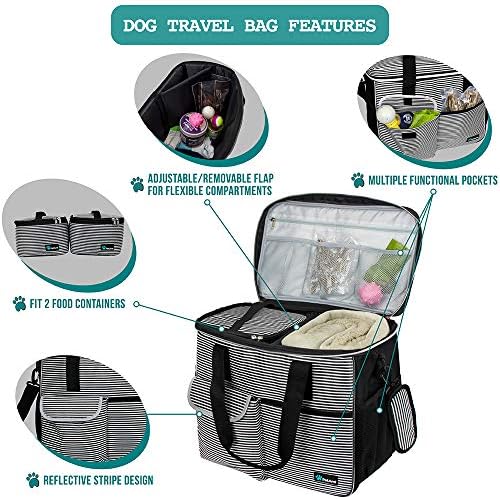 PetAmi Dog Travel Bag Organizer, Pet Supplies Tote, Stripe Black Large